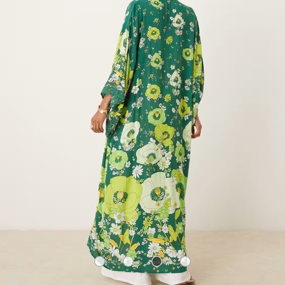 Free People Green Floral Maxi Kimono/Robe In Jungle Combo - Picture 10 of 15